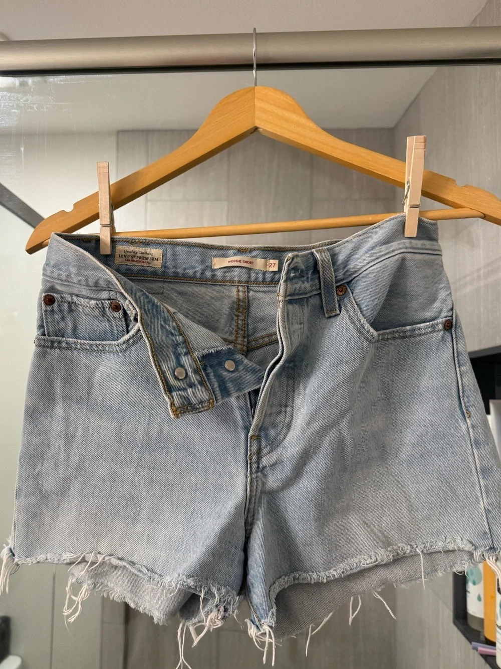 Levi's Light Blue Denim Frayed Cutoff Shorts